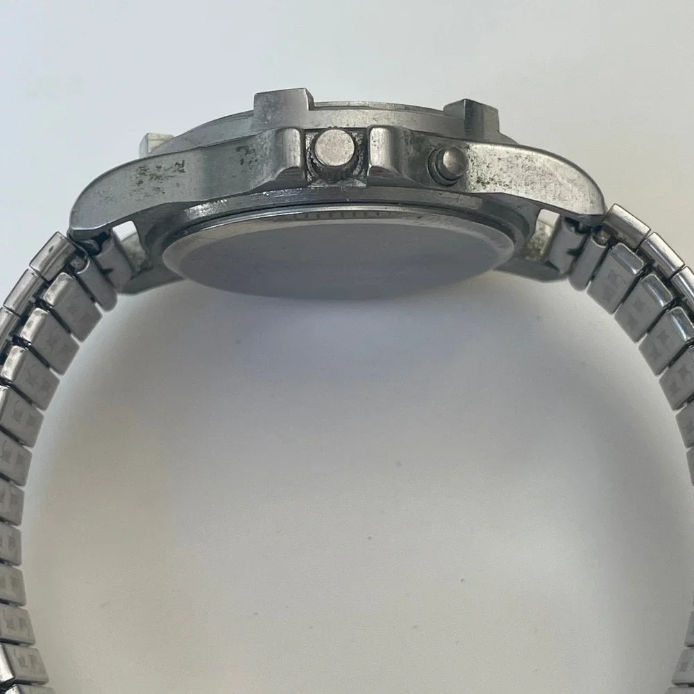 Mens Silver Tone Quartz Watch White Dial Speidel Twist-O-Flex Expansion Band